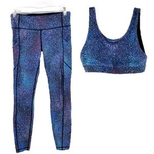 Lululemon Speed Tight V Strive Multi Black Leggings & Candence Bra Set